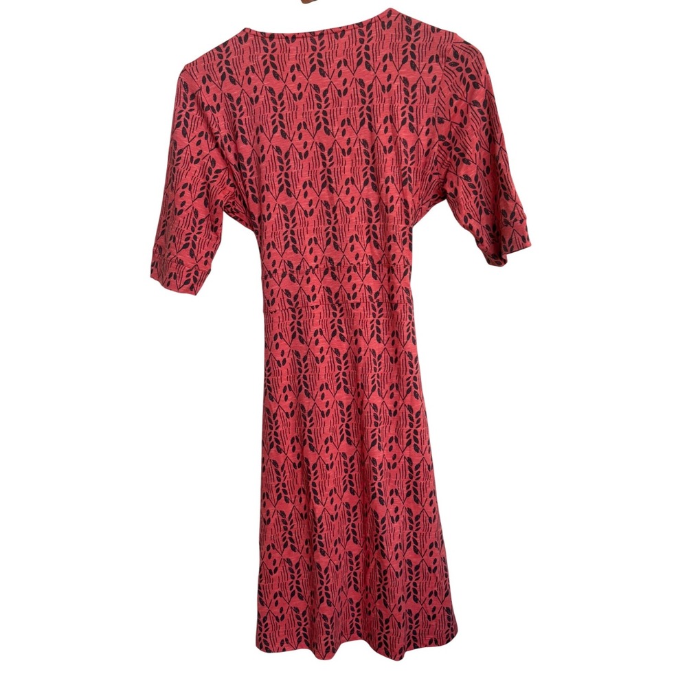 Toad&Co Rosemarie Dress Small Red Leaf Print Faux Wrap V-Neck Short Sleeve Tie - Picture 3 of 7